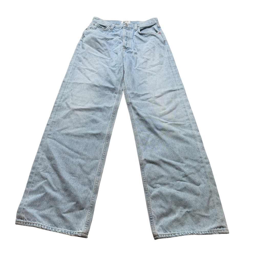 AGOLDE Low Slung Baggy Wide Leg Jeans Light Blue Women's Size 24 Distressed